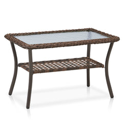 Outdoor Wicker Coffee Table,20x34x20 inch All Weather Rattan Patio Table, Rectangular Coffee Table for Pool Balcony Deck Porch, Brown