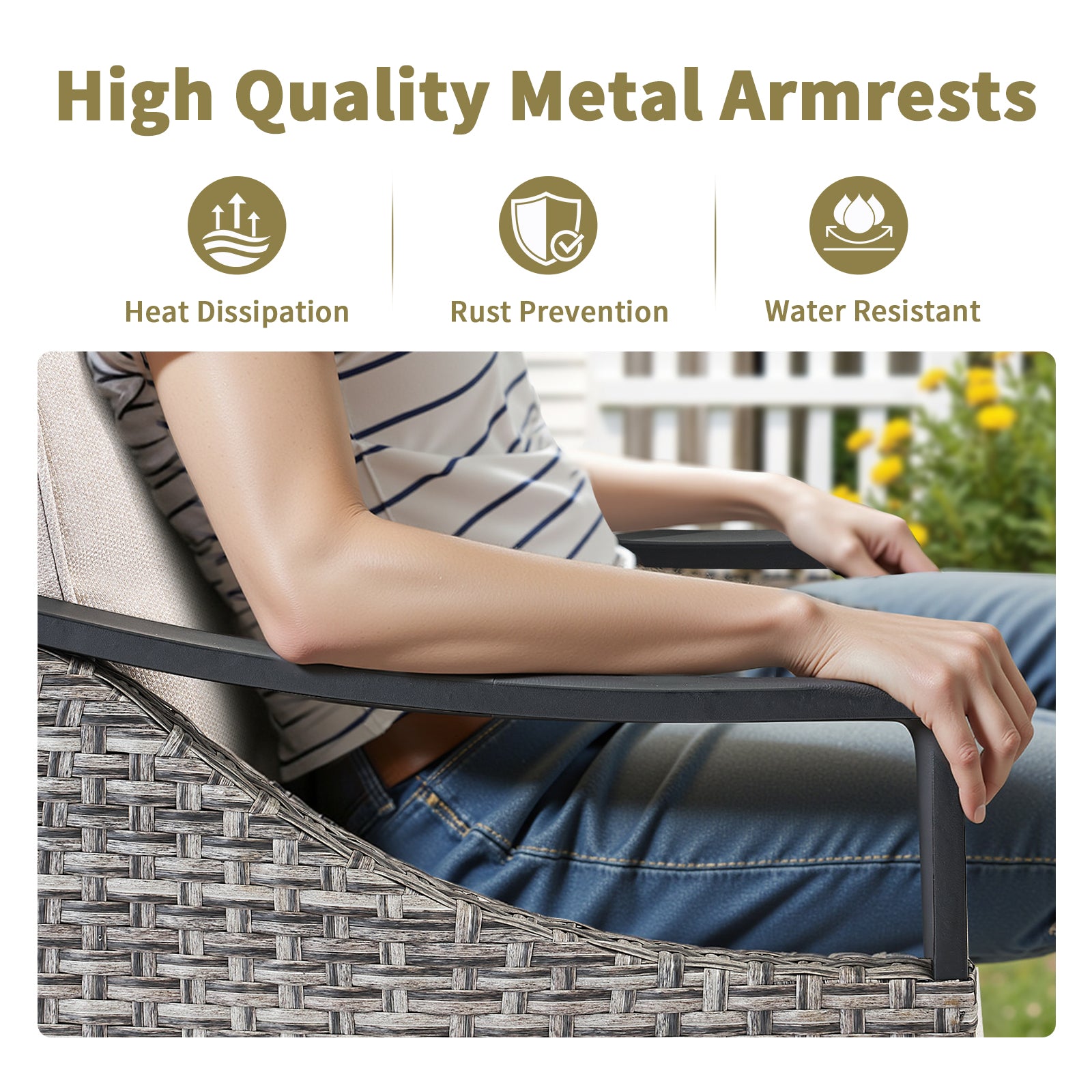 Outdoor Lounge Gray Wicker Chair Set of 2, Patio Lounge Chairs with Beige Cushions for Porch or Deck