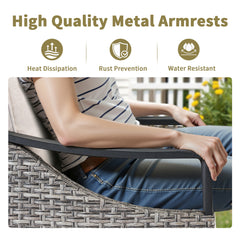 Outdoor Lounge Gray Wicker Chair Set of 2, Patio Lounge Chairs with Beige Cushions for Porch or Deck