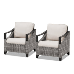 Outdoor Lounge Gray Wicker Chair Set of 2, Patio Lounge Chairs with Beige Cushions for Porch or Deck