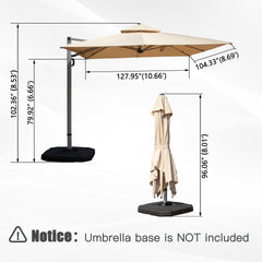 9'x 11' Rectangle Cantilever Umbrella with Center Pole, Beige (Base Not Included)