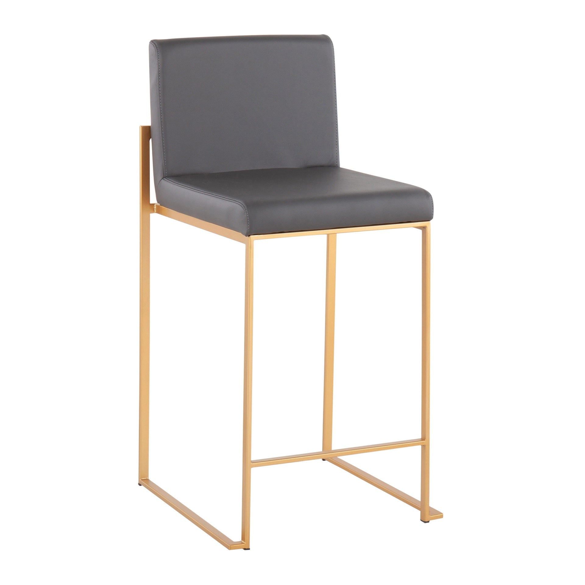 Fuji 26" Contemporary High Back Counter Stool in Gold Steel and Grey Faux Leather by LumiSource - Set of 3