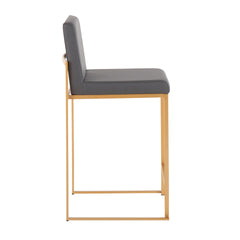 Fuji 26" Contemporary High Back Counter Stool in Gold Steel and Grey Faux Leather by LumiSource - Set of 3