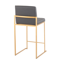 Fuji 26" Contemporary High Back Counter Stool in Gold Steel and Grey Faux Leather by LumiSource - Set of 3