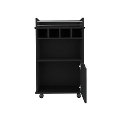 DEPOT E-SHOP Sims 35" H Bar Cart with Two Shelves four Wine Cubbies and One Cabinet,Black