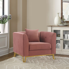 Wynnora Blush Fabric Upholstered Sofa Accent Chair with Brushed Gold Legs