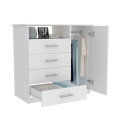 Peru 4 Drawer Dresser, Single Door Cabinet, One Open Shelf, Superior Top -White