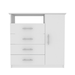 Peru 4 Drawer Dresser, Single Door Cabinet, One Open Shelf, Superior Top -White