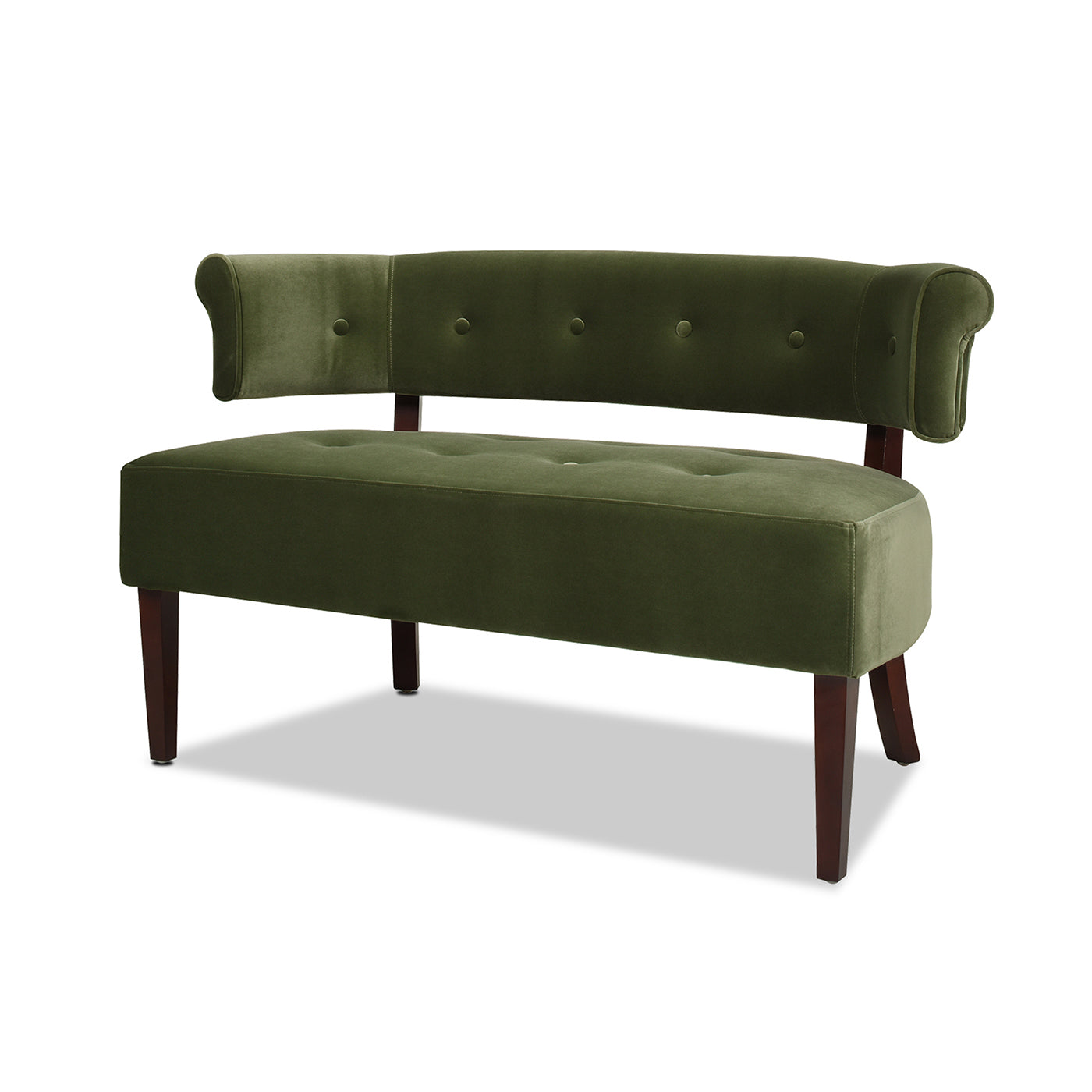 Jared Roll Arm Tufted Bench Settee, Olive Green Performance Velvet