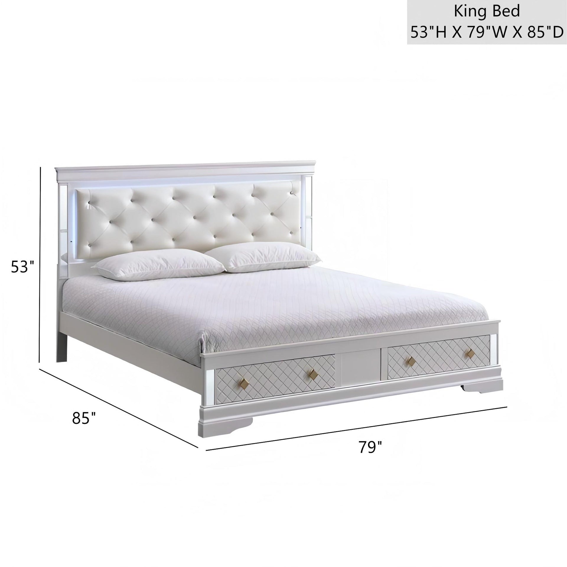 Verona G6735B-KSB King Bed ( Mattress Not Included), Pearl White