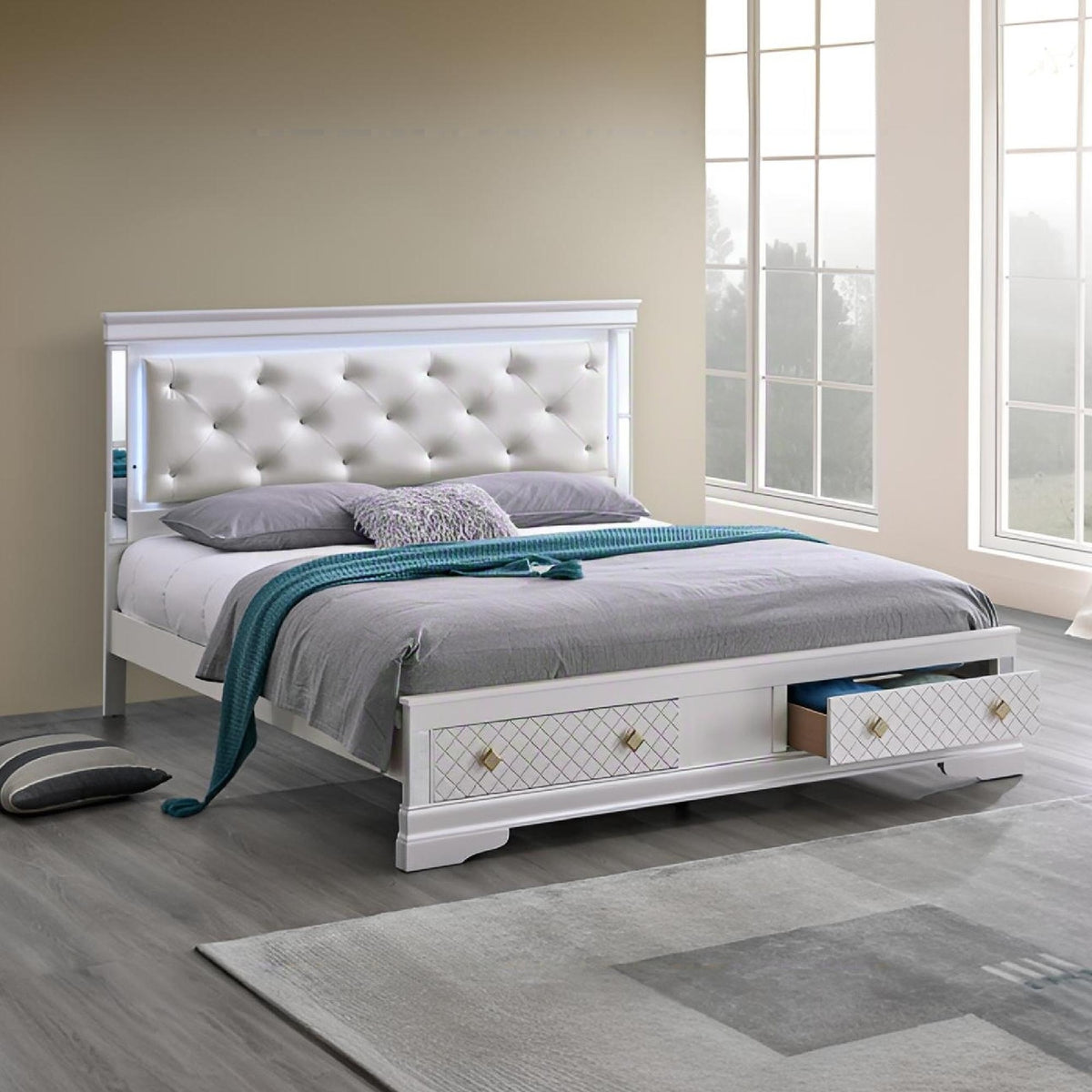 Verona G6735B-KSB King Bed ( Mattress Not Included), Pearl White