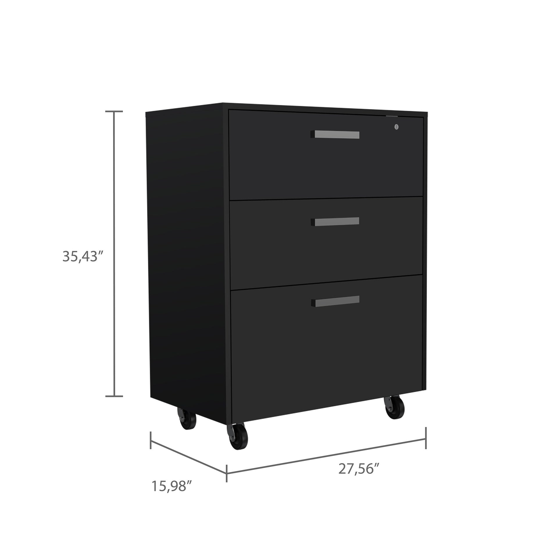 Three Drawer Base Cabinet  with Caster, lock and full extension rails fr Garage storage system Black