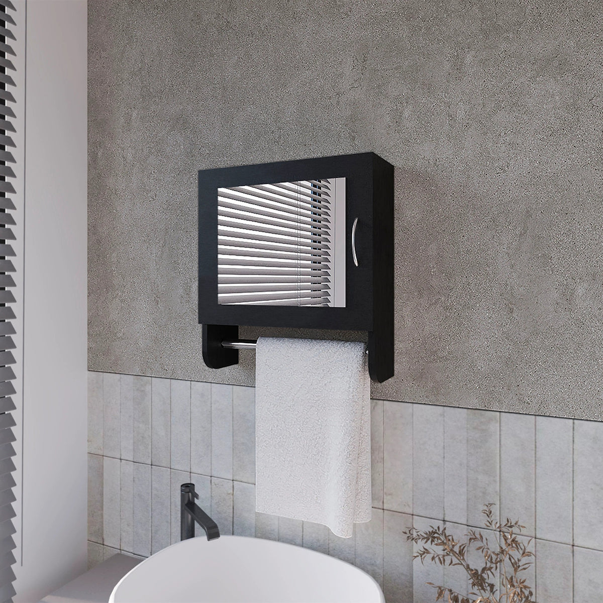 Wenge Medicine Cabinet with Towel Bar and Included Mirror
