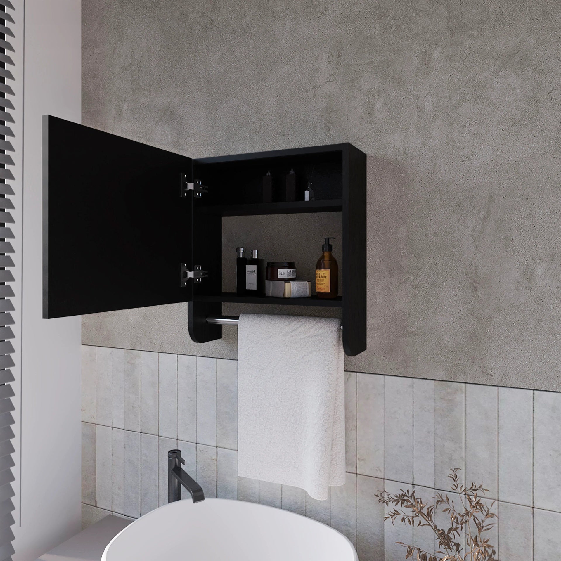 Wenge Medicine Cabinet with Towel Bar and Included Mirror