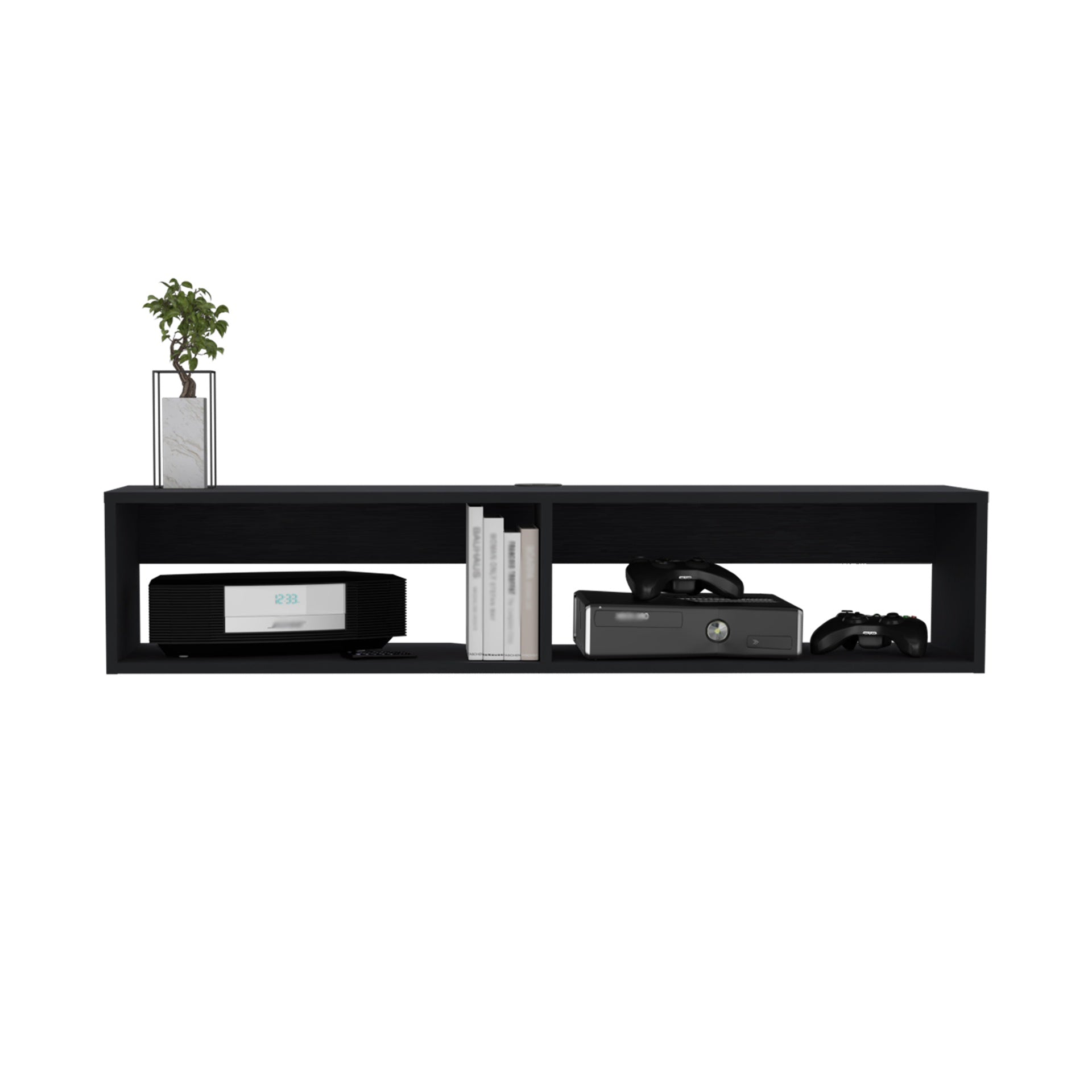 Rockwood Floating TV Stand with Open Storage Shelves and Cable Management