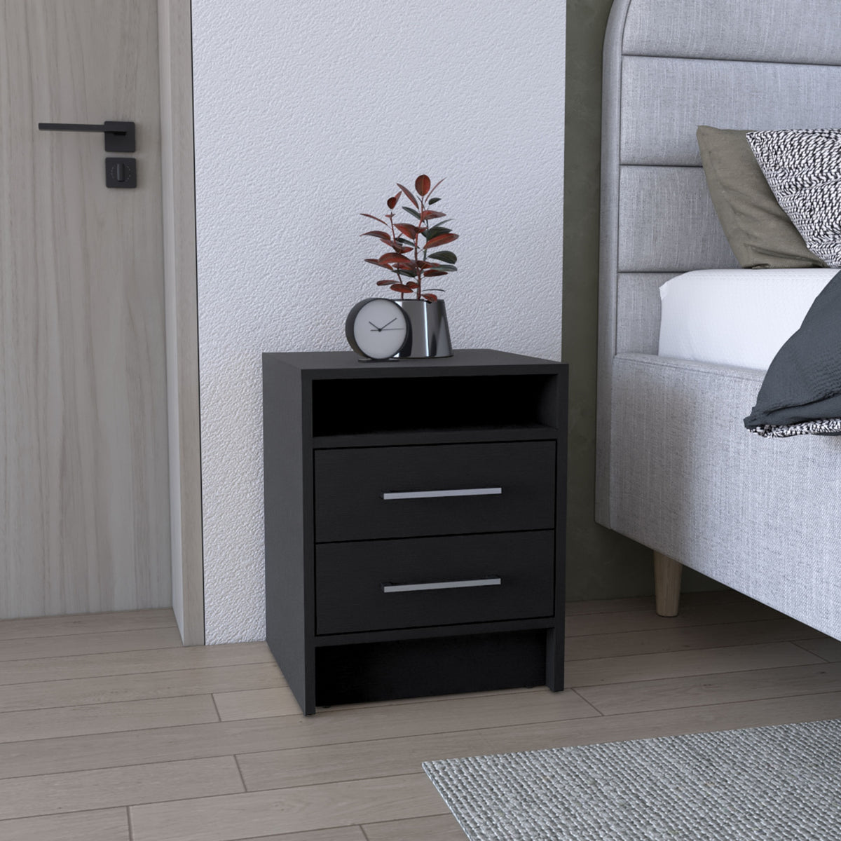 Greter 24"  Two-Drawer Night Stand  With open shelf Black
