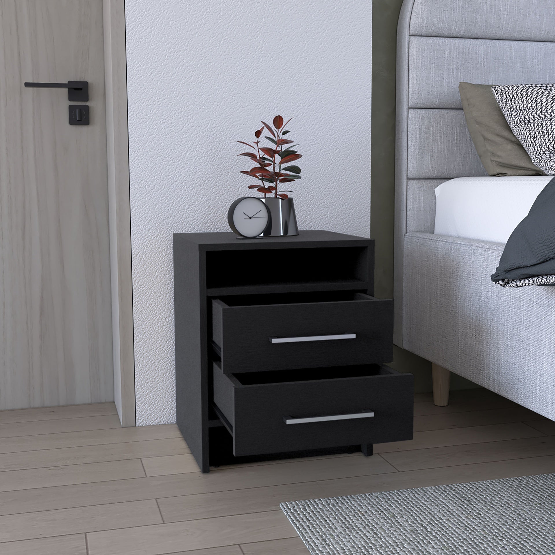 Greter 24"  Two-Drawer Night Stand  With open shelf Black