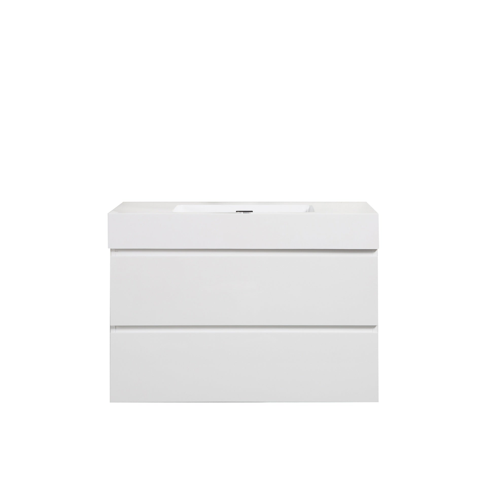 BB02-36-101, Integrated solid surface basin WITHOUT drain and faucet, glossy white color