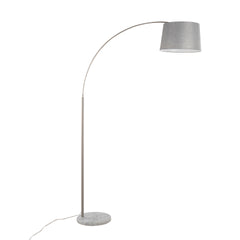March Contemporary Floor Lamp in White Marble and Nickel with Grey Linen Shade by LumiSource