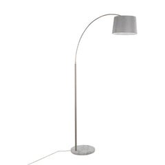 March Contemporary Floor Lamp in White Marble and Nickel with Grey Linen Shade by LumiSource