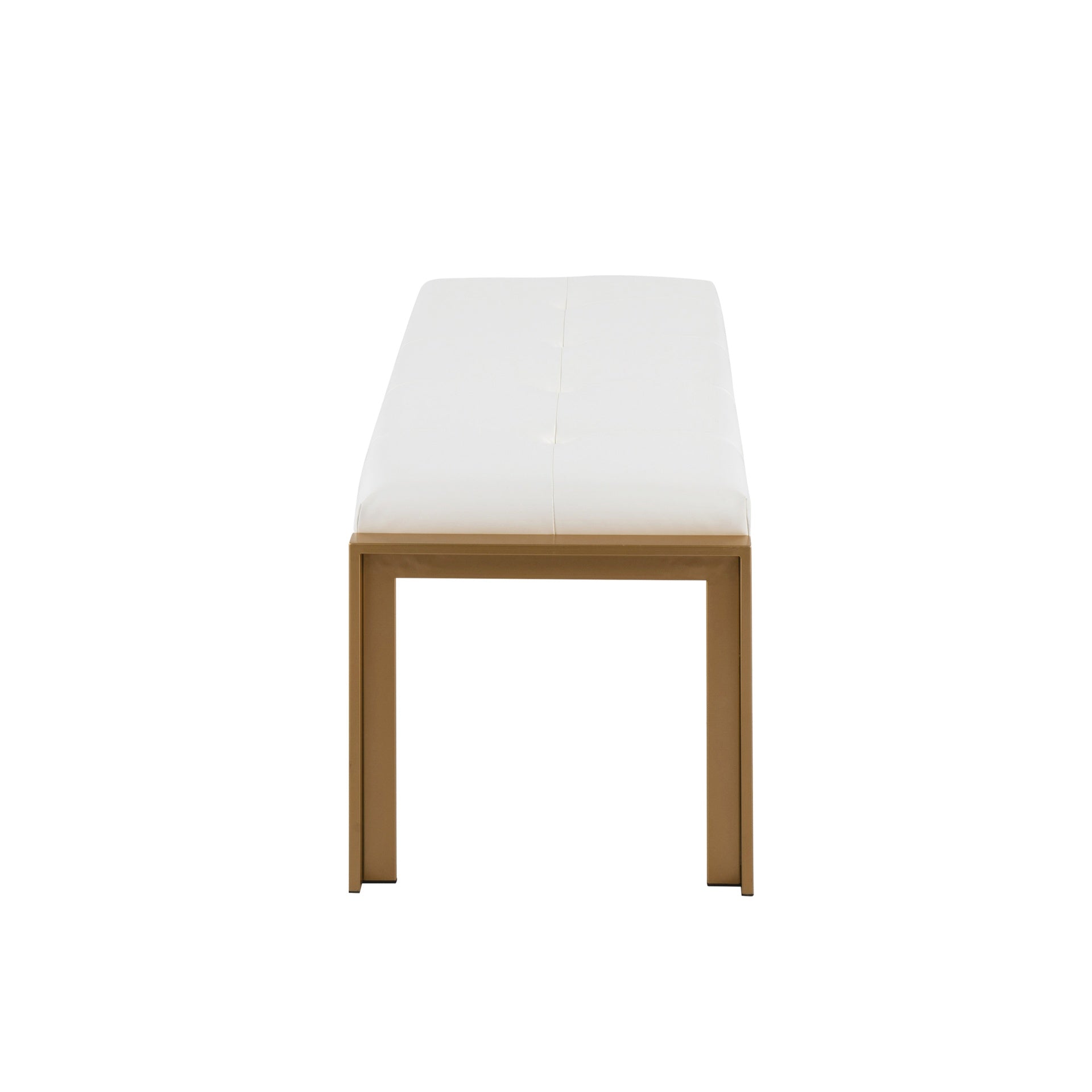 Fuji Contemporary Bench in Gold Metal and White Faux Leather by LumiSource
