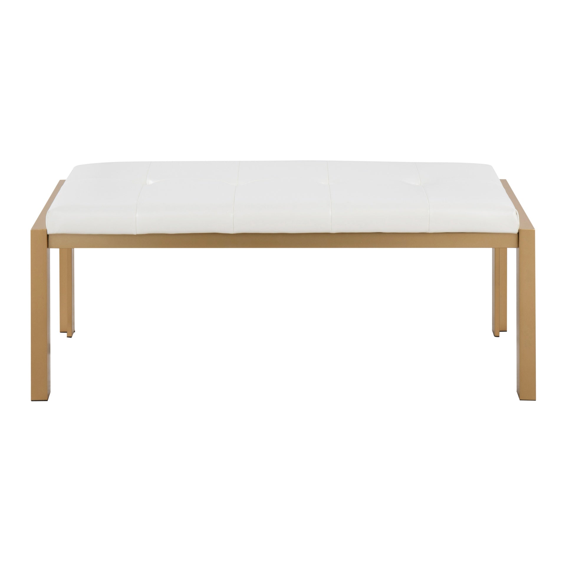 Fuji Contemporary Bench in Gold Metal and White Faux Leather by LumiSource