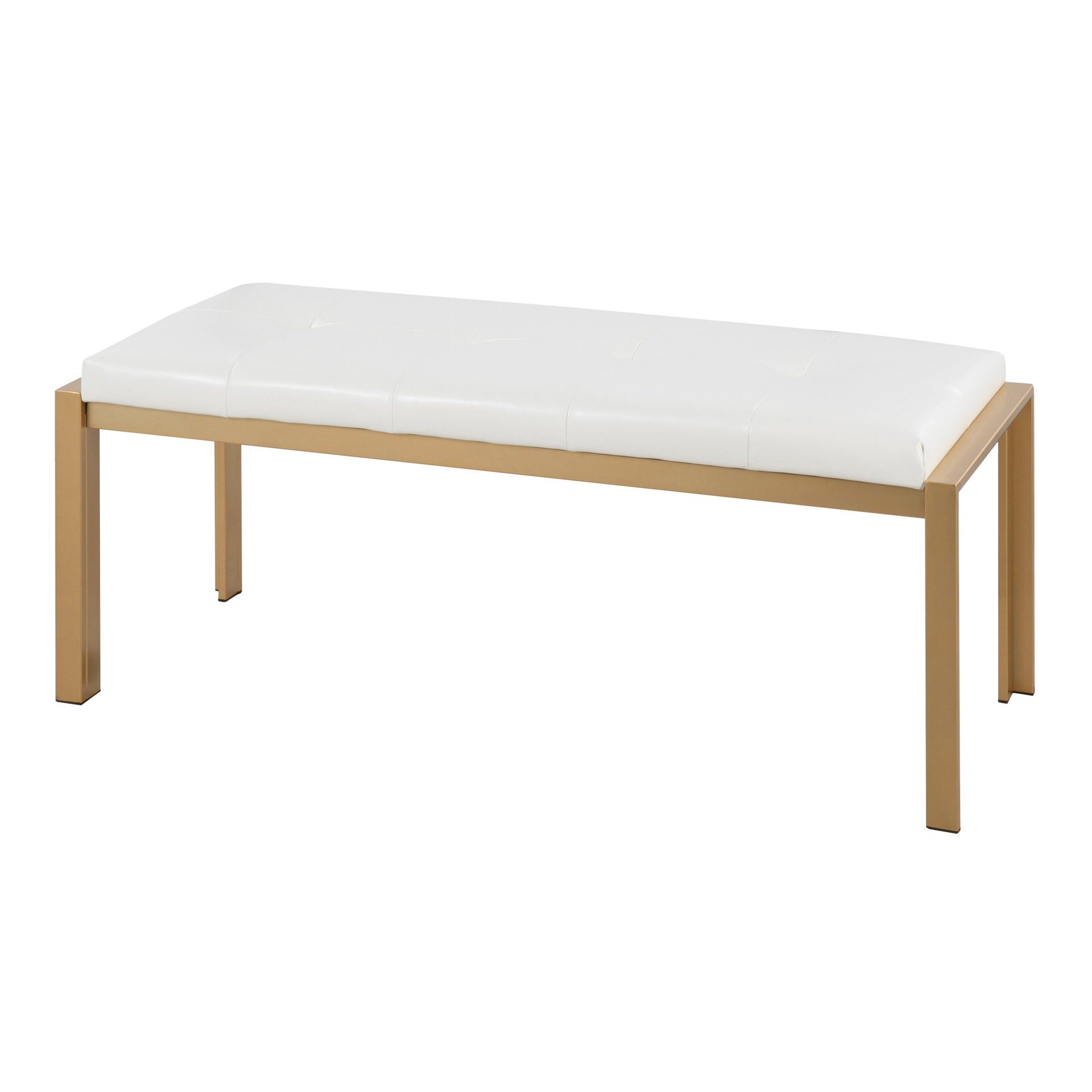 Fuji Contemporary Bench in Gold Metal and White Faux Leather by LumiSource