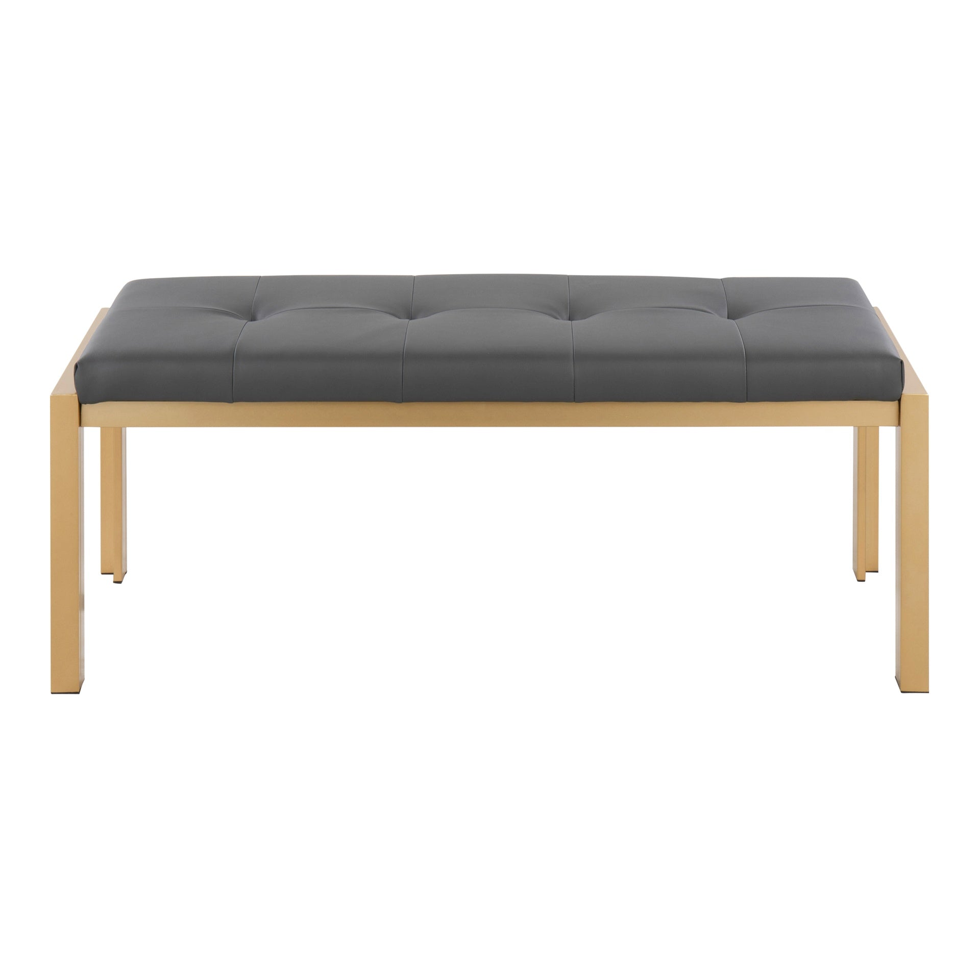 Fuji Contemporary Bench in Gold Metal and Grey Faux Leather by LumiSource