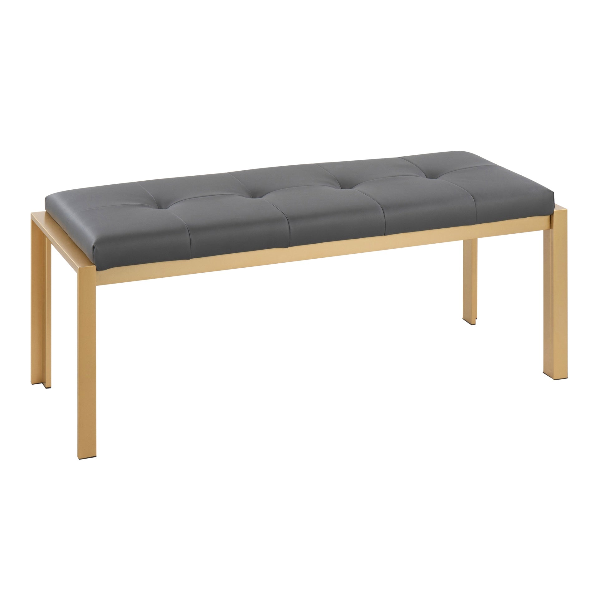 Fuji Contemporary Bench in Gold Metal and Grey Faux Leather by LumiSource