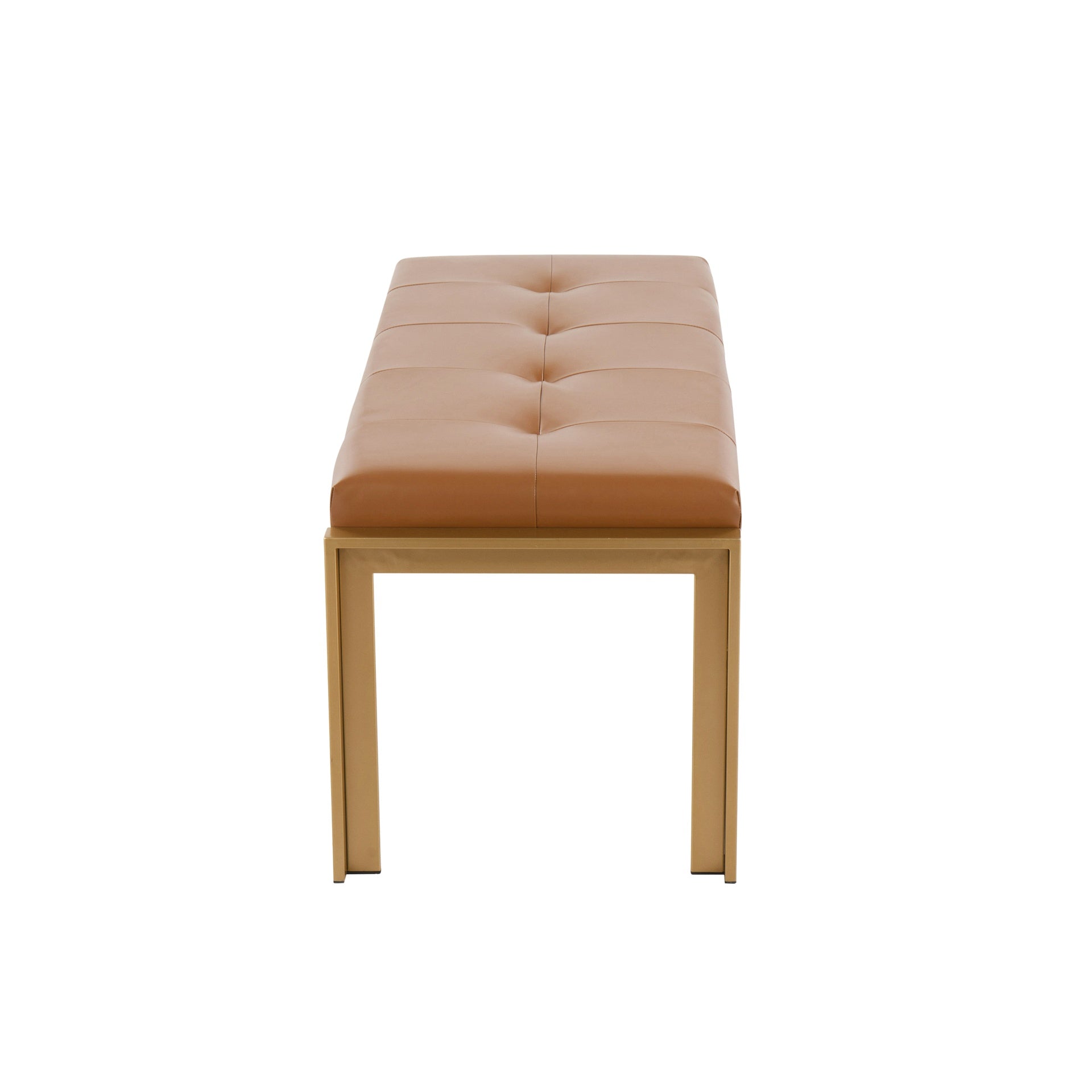 Fuji Contemporary Bench in Gold Metal and Camel Faux Leather by LumiSource