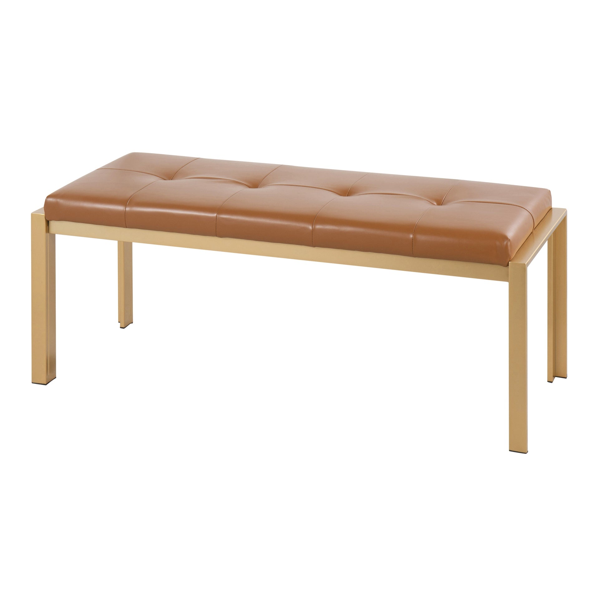 Fuji Contemporary Bench in Gold Metal and Camel Faux Leather by LumiSource