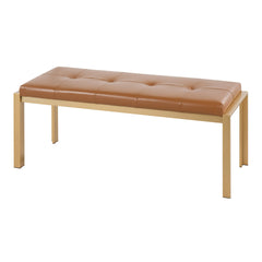 Fuji Contemporary Bench in Gold Metal and Camel Faux Leather by LumiSource
