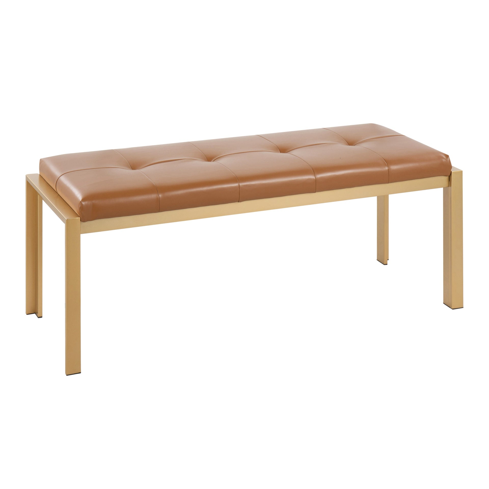 Fuji Contemporary Bench in Gold Metal and Camel Faux Leather by LumiSource