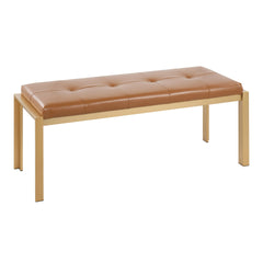 Fuji Contemporary Bench in Gold Metal and Camel Faux Leather by LumiSource