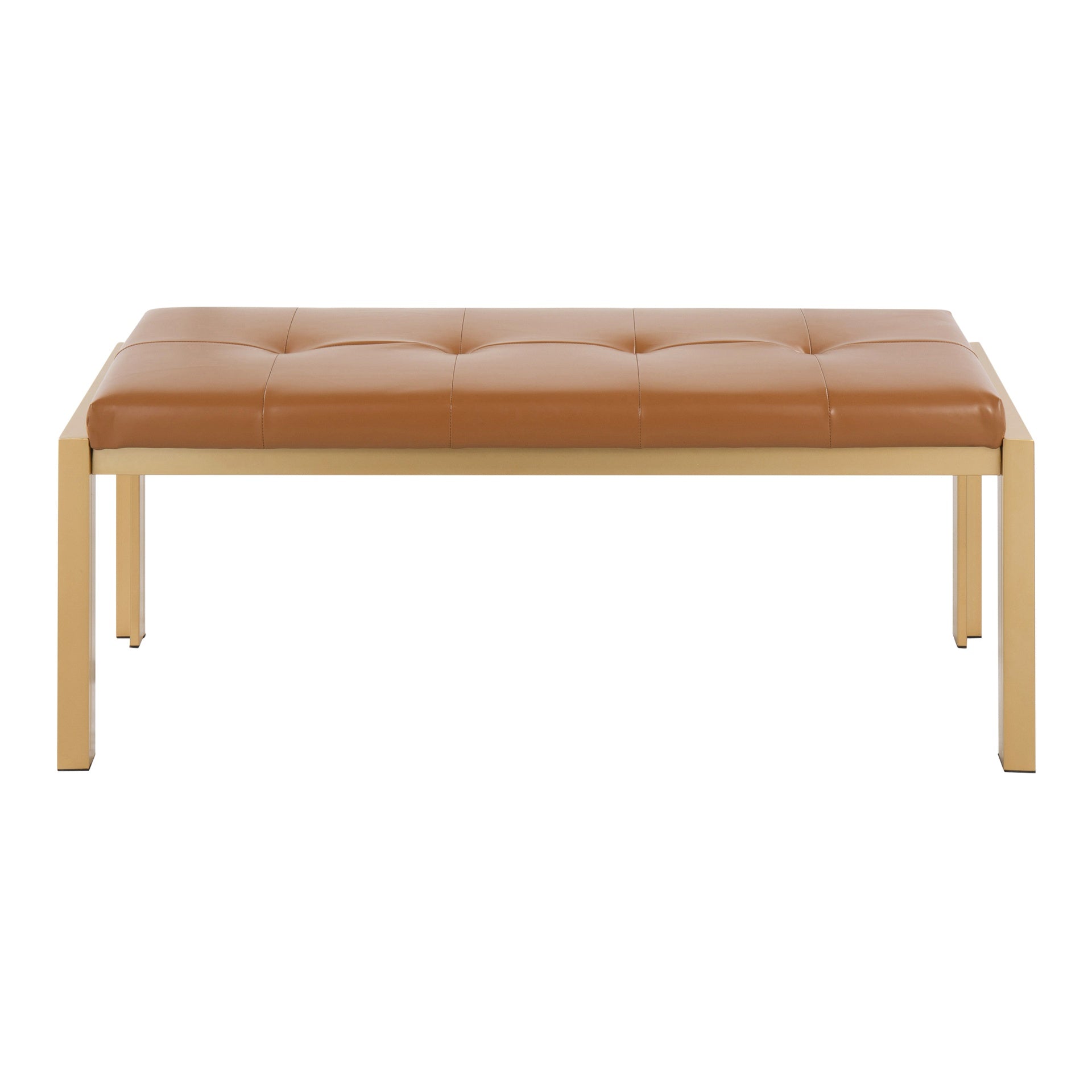Fuji Contemporary Bench in Gold Metal and Camel Faux Leather by LumiSource