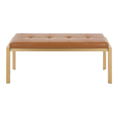 Fuji Contemporary Bench in Gold Metal and Camel Faux Leather by LumiSource