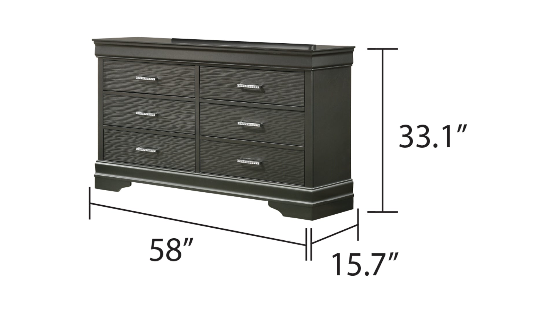 Modern 6 Drawer Dresser made with Wood in Gray(INCLUDES DRESSER ONLY NOT MIRROR)