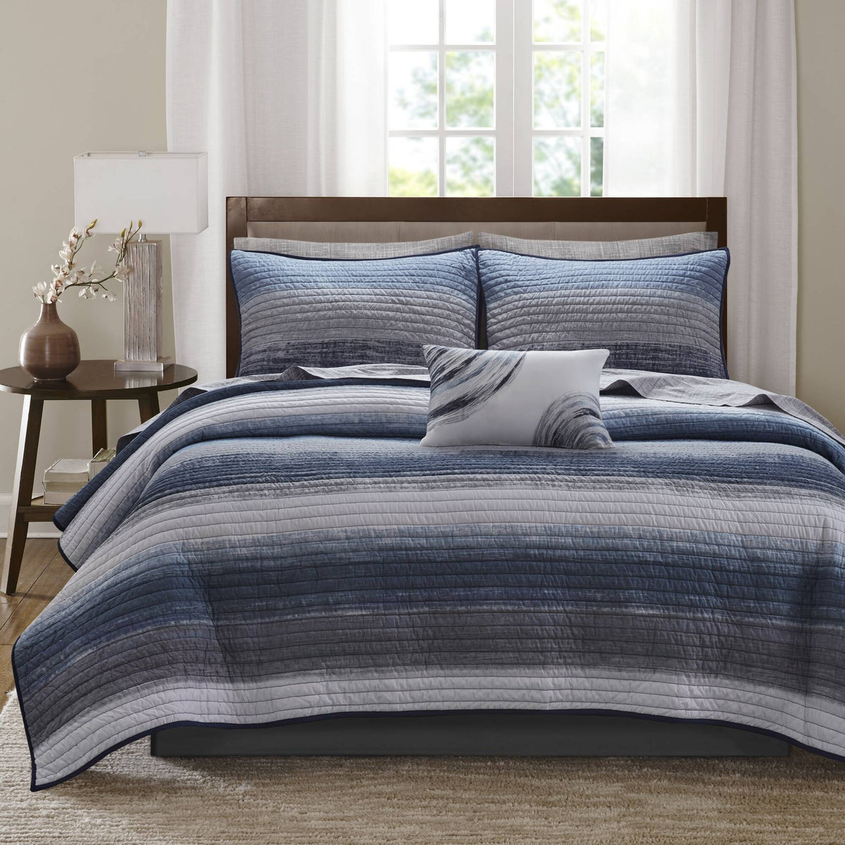 8-Piece Full 8 Piece Quilt Set with Cotton Bed Sheets,Navy