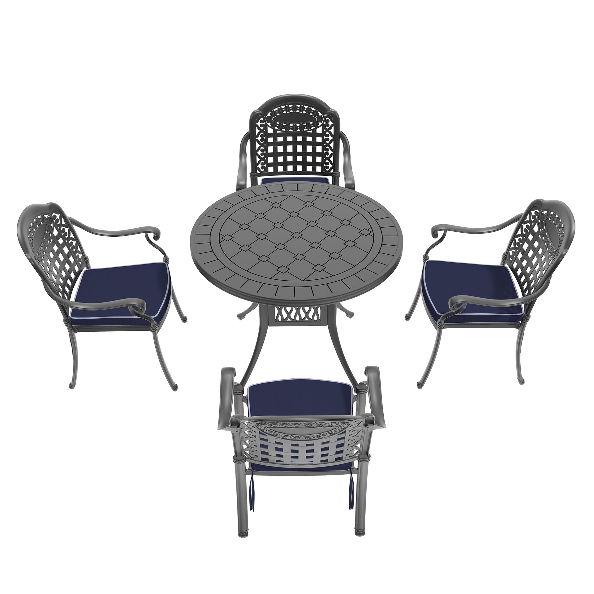 5-Piece Set Of Cast Aluminum Patio Furniture With Black Frame and Blue Seat Cushions(same sku:W1710S00070)