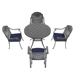 5-Piece Set Of Cast Aluminum Patio Furniture With Black Frame and Blue Seat Cushions(same sku:W1710S00070)