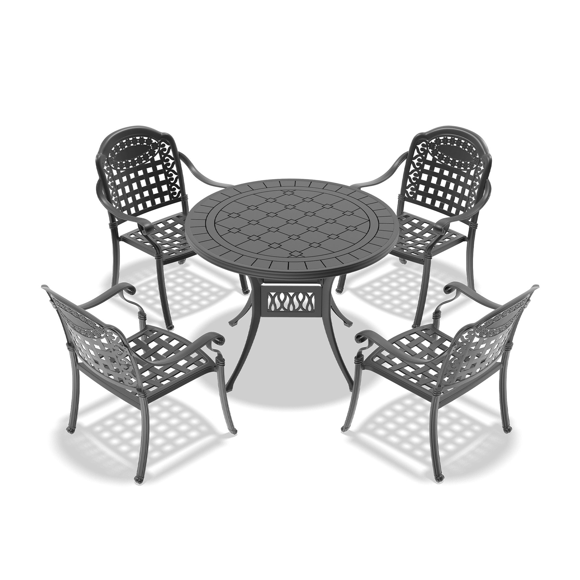 5-Piece Set Of Cast Aluminum Patio Furniture With Black Frame and Blue Seat Cushions(same sku:W1710S00070)