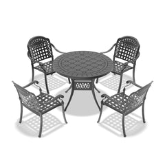 5-Piece Set Of Cast Aluminum Patio Furniture With Black Frame and Blue Seat Cushions(same sku:W1710S00070)