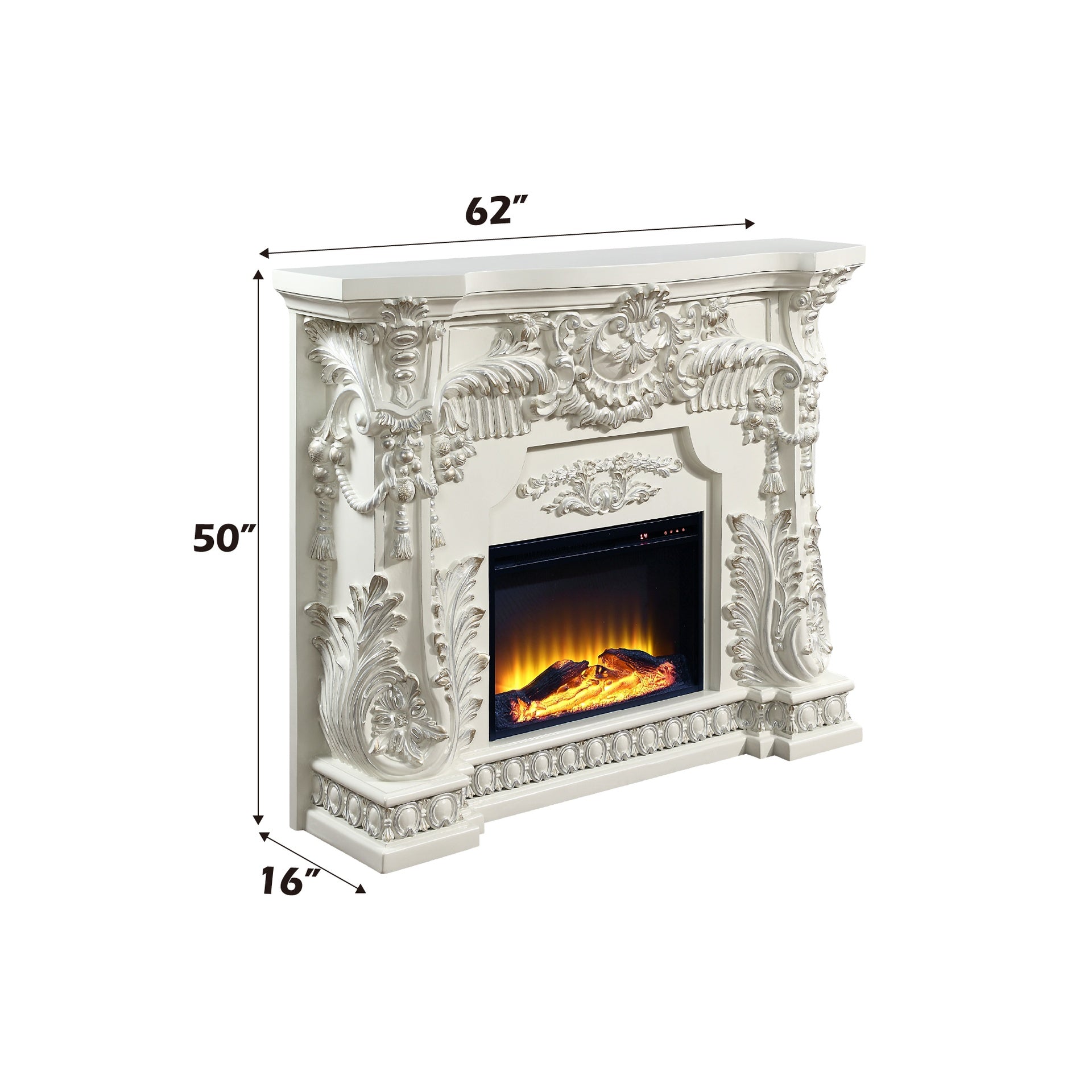 Adara Antique White Finish Fireplace