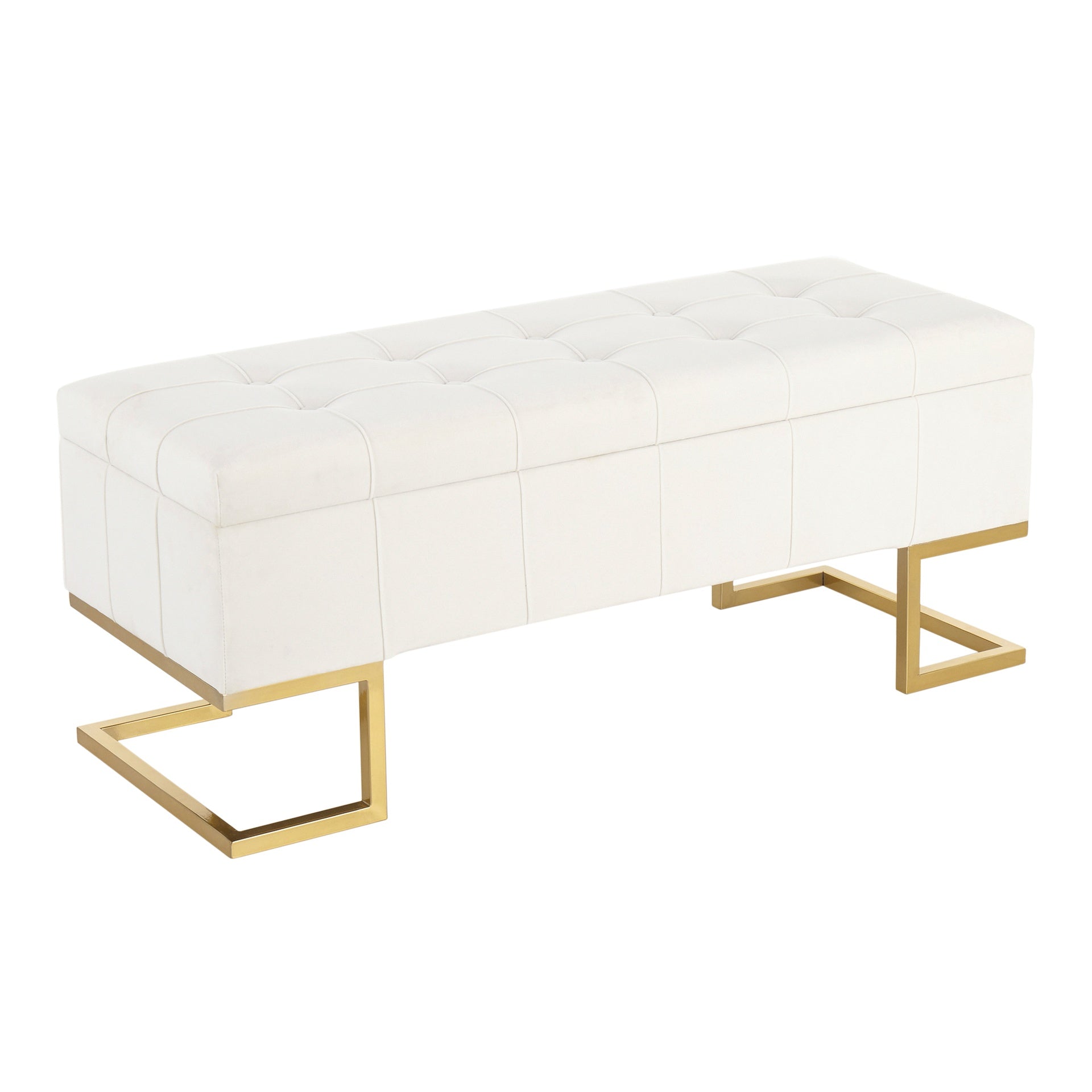 Midas Contemporary/Glam Storage Bench in Gold Steel and White Velvet by LumiSource