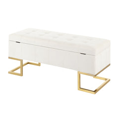Midas Contemporary/Glam Storage Bench in Gold Steel and White Velvet by LumiSource