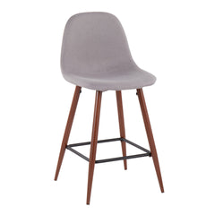Pebble Mid-Century Modern Counter Stool in Walnut and Light Grey by LumiSource - Set of 2
