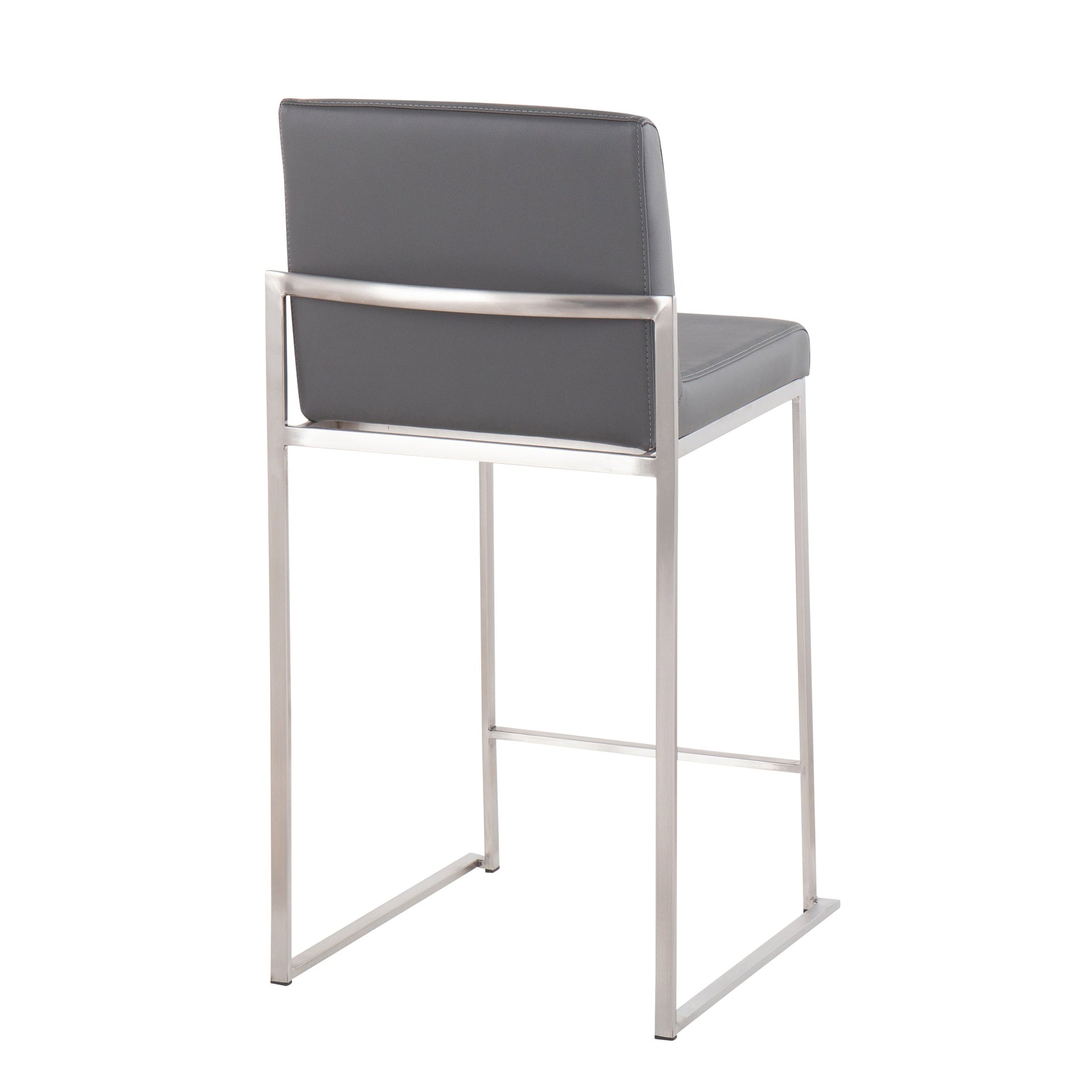 Fuji 26" Contemporary High Back Counter Stool in Stainless Steel and Grey Faux Leather by LumiSource - Set of 3