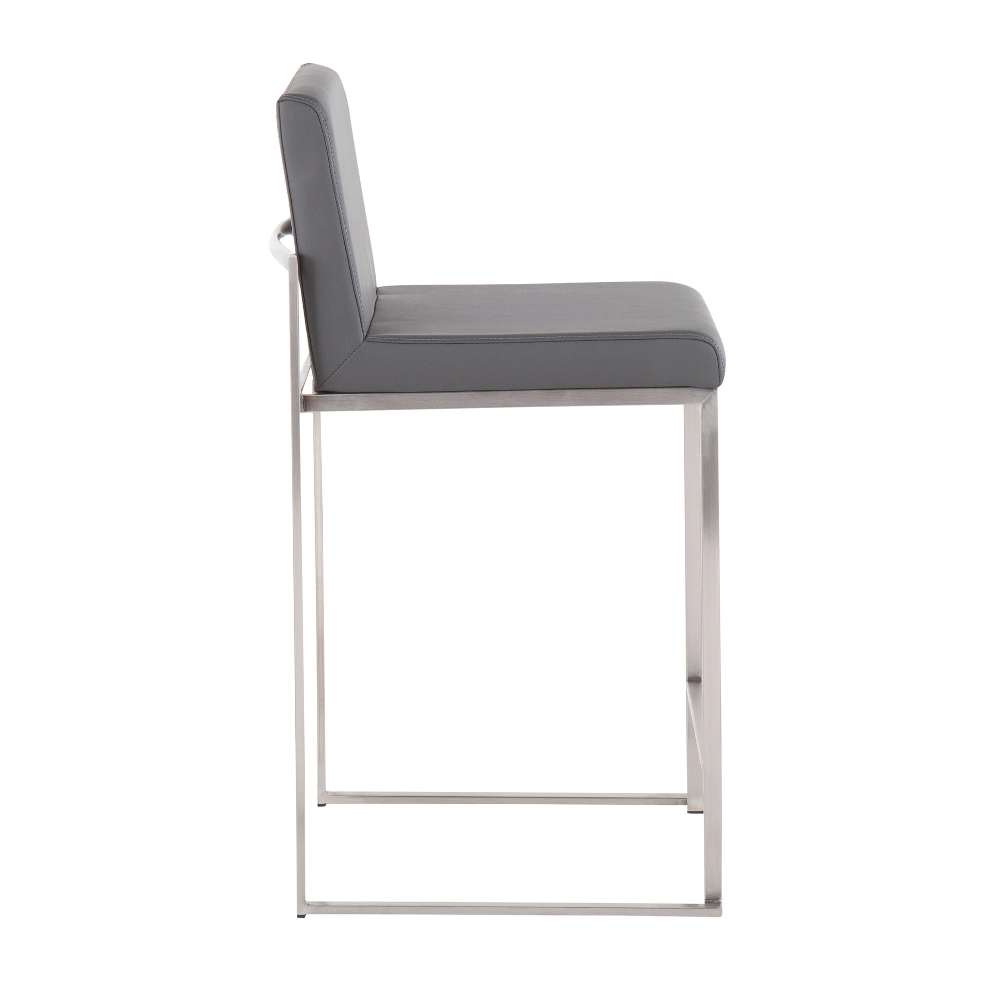 Fuji 26" Contemporary High Back Counter Stool in Stainless Steel and Grey Faux Leather by LumiSource - Set of 3