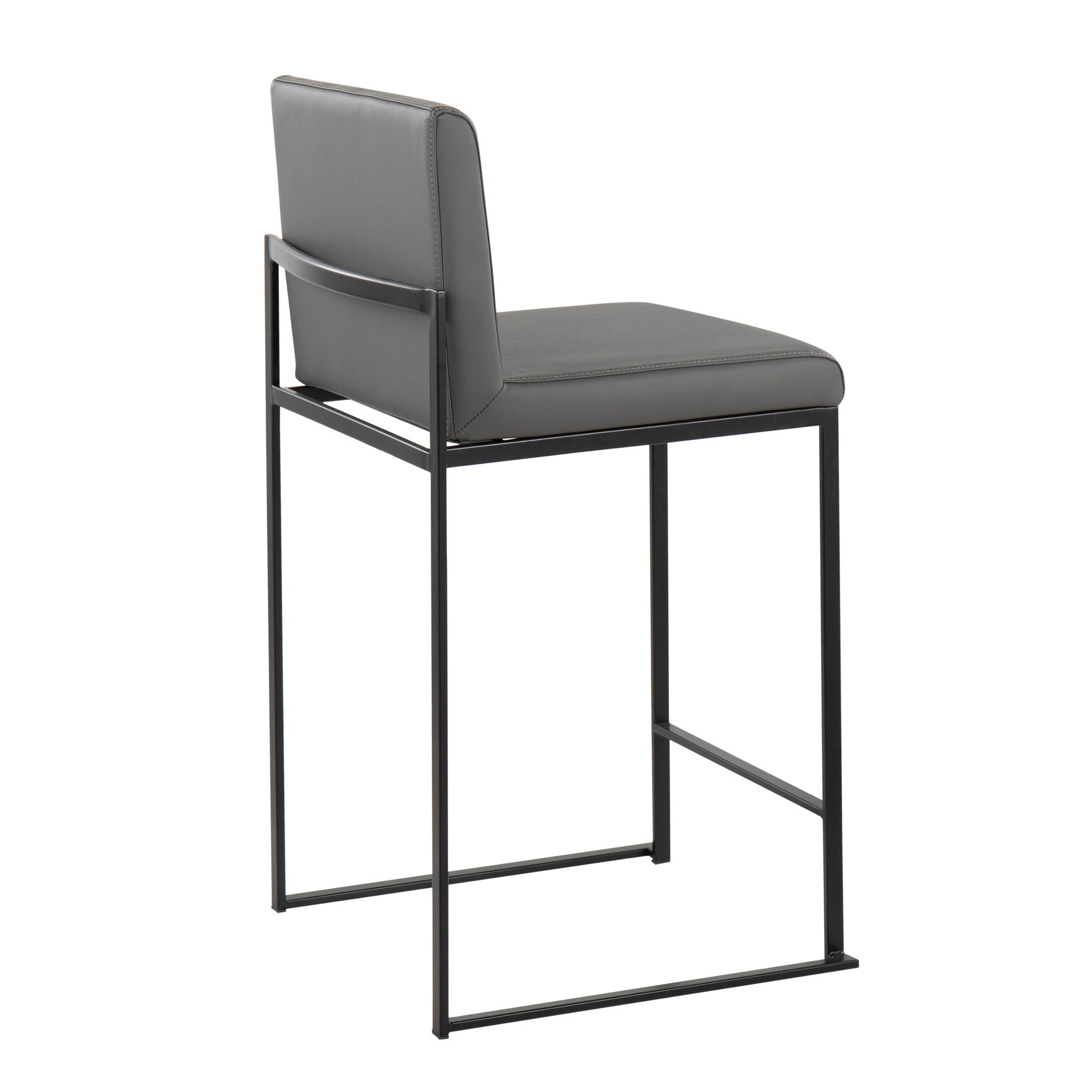 Fuji 26" Contemporary High Back Counter Stool in Black Steel and Grey Faux Leather by LumiSource - Set of 3