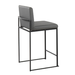Fuji 26" Contemporary High Back Counter Stool in Black Steel and Grey Faux Leather by LumiSource - Set of 3